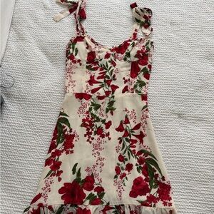 Reformation Christine Dress Floral Tie-Shoulder Sundress in Cream and Red